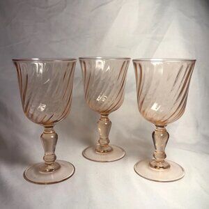 Vintage Arcoroc France Rosaline Pink Swirl Wine Goblet Depression Glass Set of 3